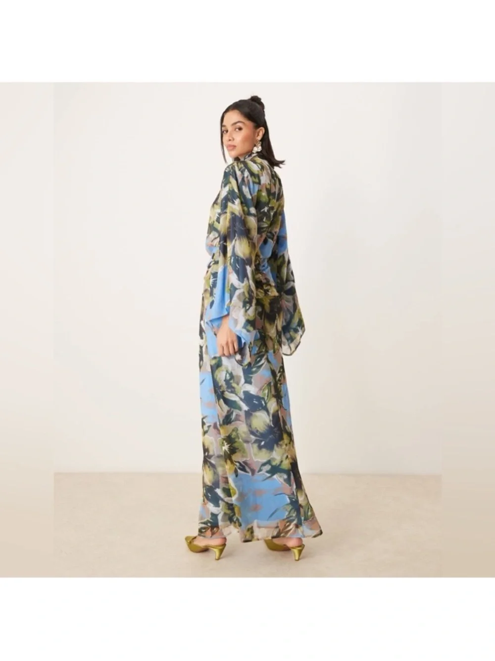 ASOS Blue Floral Maxi Dress with Green Accents - Picture 2 of 4